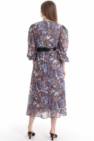 Toptan Fuşya Kemerli Elbise