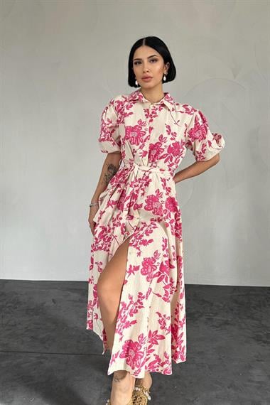 Toptan Fuşya Kemerli Elbise