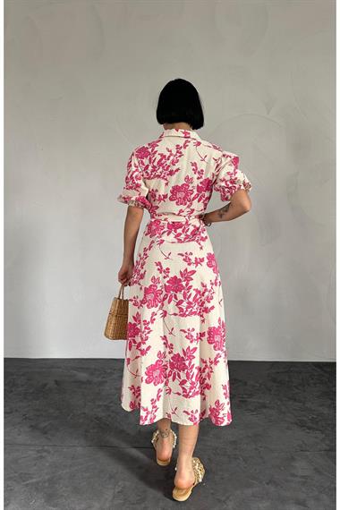 Toptan Fuşya Kemerli Elbise