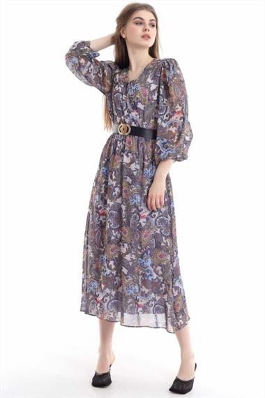 Toptan Fuşya Kemerli Elbise