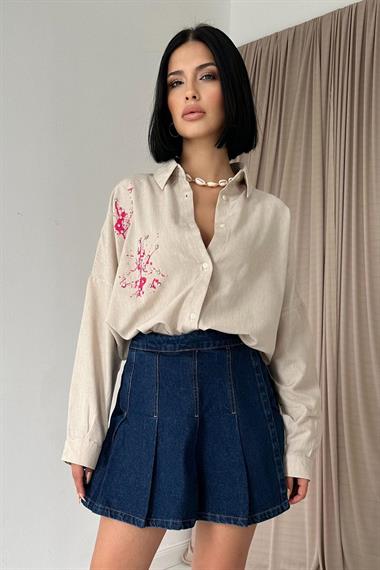 Wholesale Fuchsia Linen Printed Stone Shirt