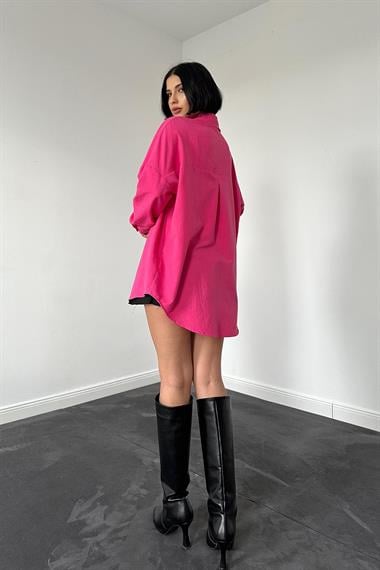 Toptan Fuşya Klasik Kalıp El İşlemeli Gömlek