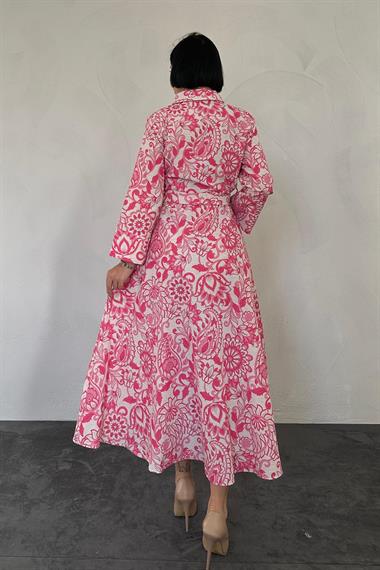 Toptan Fuşya Kuşaklı Elbise