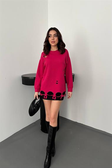 Toptan Fuşya Lazer Kesim Bluz