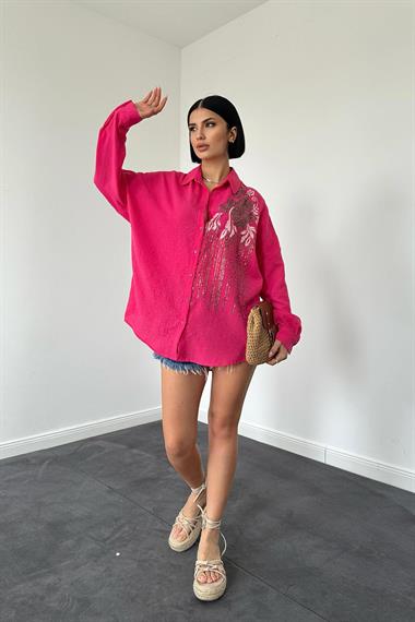 Toptan Fuşya Pulpayet Nakışlı Bedensiz Gömlek