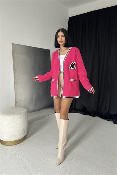 Wholesale Fuchsia Striped Boucle Cardigan