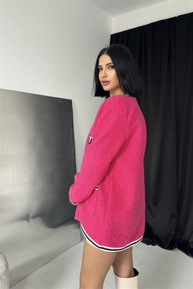 Wholesale Fuchsia Striped Boucle Cardigan