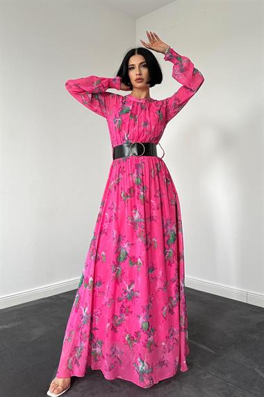 Toptan Fuşya Şifon Elbise