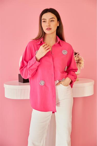 Wholesale Fuchsia Stone Embroidered Shirt