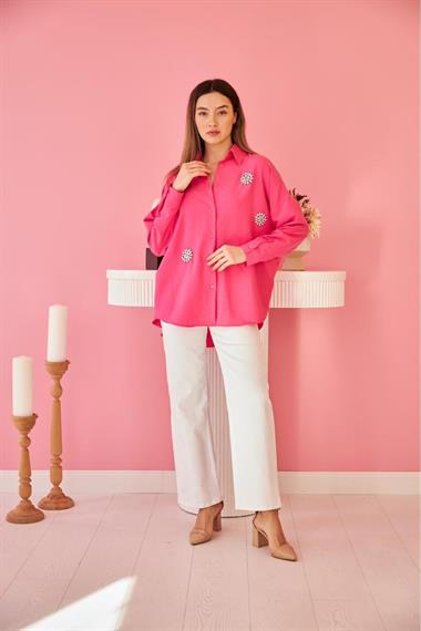 Wholesale Fuchsia Stone Embroidered Shirt