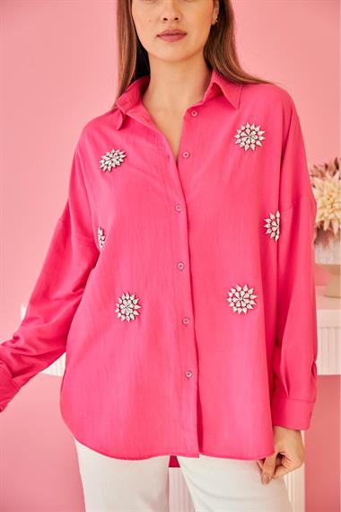 Wholesale Fuchsia Stone Embroidered Shirt
