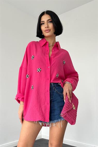 Wholesale Fuchsia Stone Embroidered Shirt