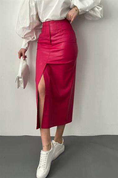 Toptan Fuşya Yırtmaçlı Süs Patlı Etek