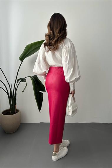 Toptan Fuşya Yırtmaçlı Süs Patlı Etek