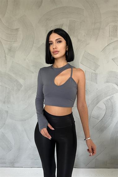 Wholesale Gray Asymmetric Crop