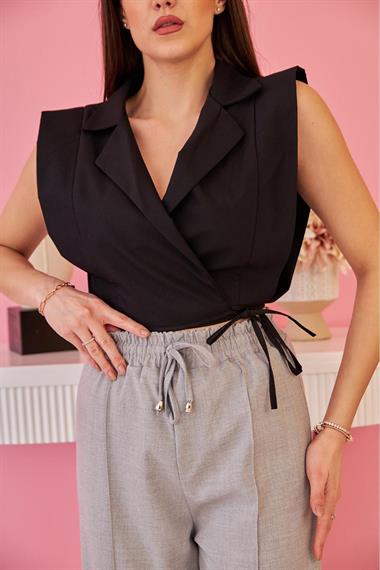 Toptan Gri Bel Büzgülü Pantolon