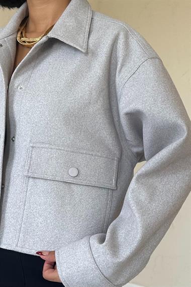 Wholesale Gray Snap Button Cashmere Shirt