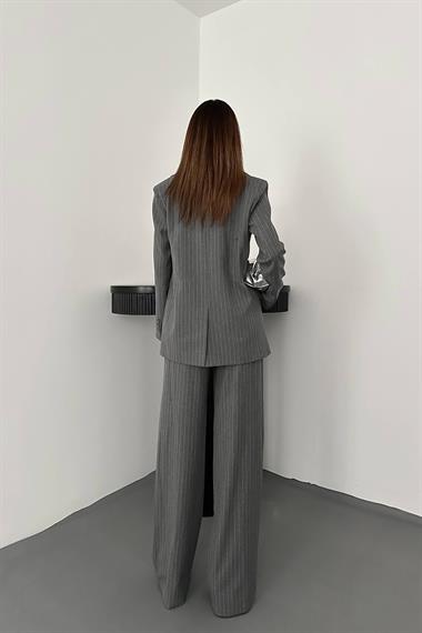 Toptan Gri Çizgili Ceket & Yelek ve Pantolon Takım