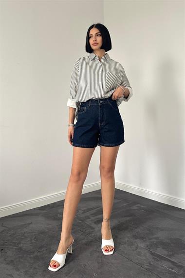 Wholesale Gray Striped Gabardine Slit Single Pocket Shirt