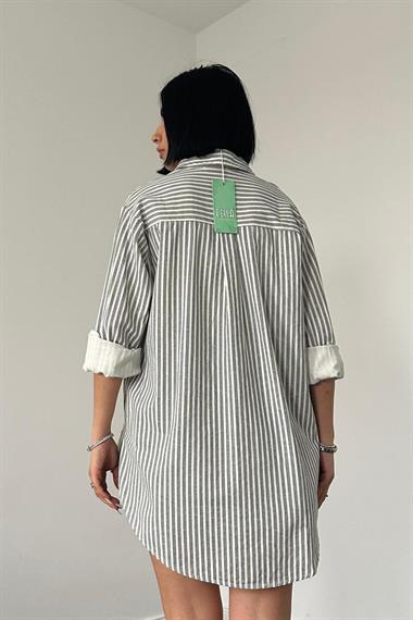 Wholesale Gray Striped Gabardine Slit Single Pocket Shirt