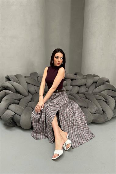 Toptan Gri Ekose Etek