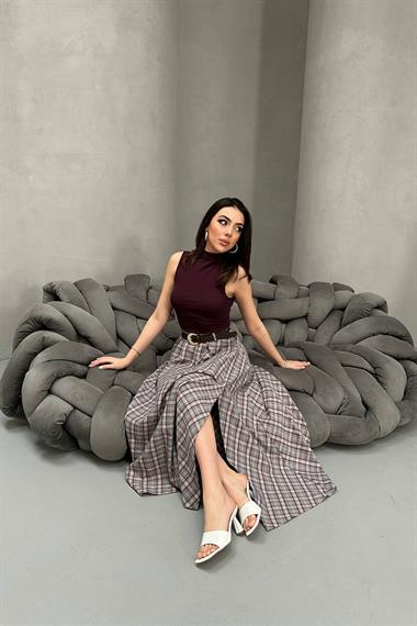 Toptan Gri Ekose Etek