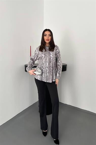 Toptan Gri Işıltılı Garni Gömlek