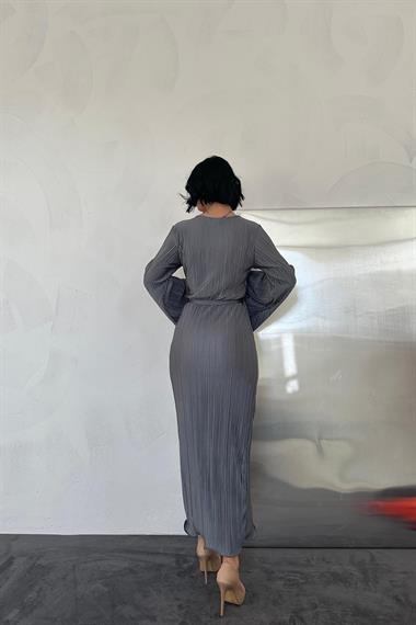 Toptan Gri İspanyol Kol Piliseli Elbise