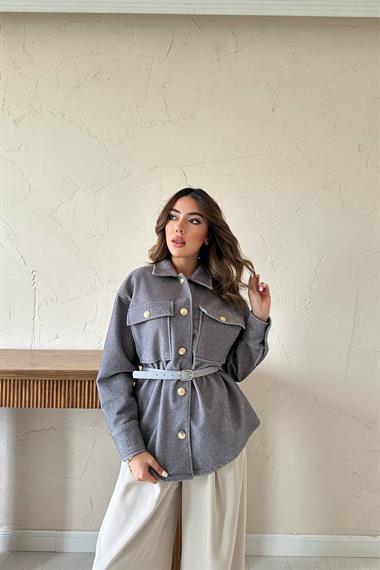 Toptan Gri Kaşe Gold Düğmeli Gömlek