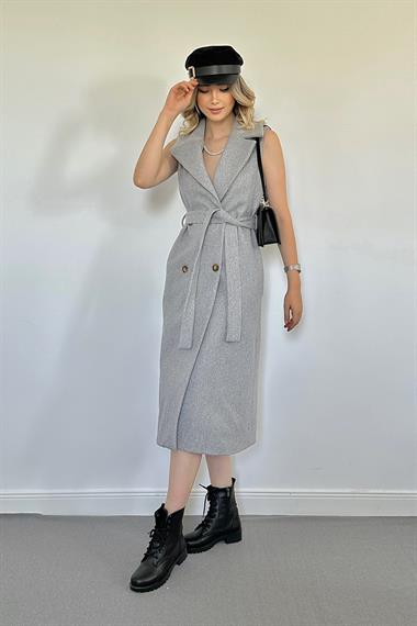 Toptan Gri Kolsuz Kaşe Kadın Kaban