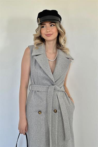 Toptan Gri Kolsuz Kaşe Kadın Kaban