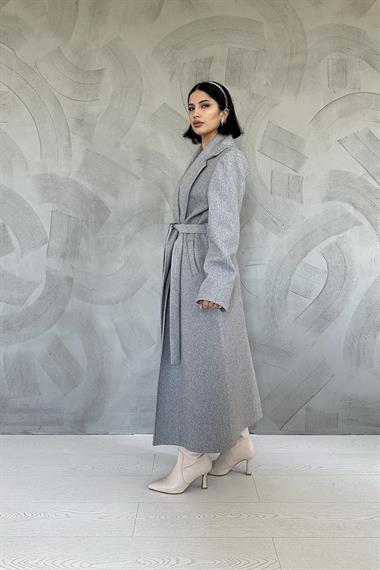 Toptan Gri Kuşaklı Midi Kaban