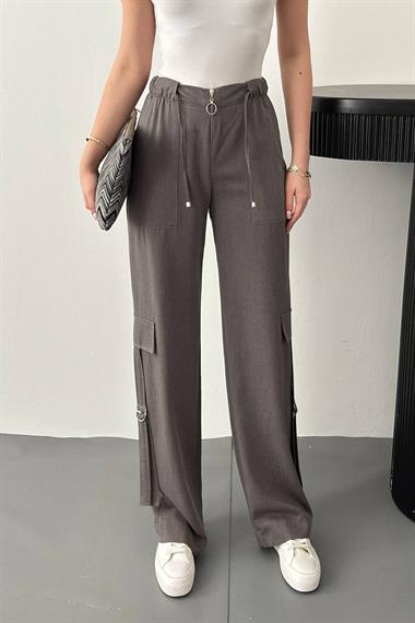 Toptan Gri Önden Fermuarlı Pantolon