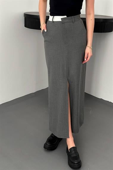 Toptan Gri Patı Garnili Poliviskon Etek