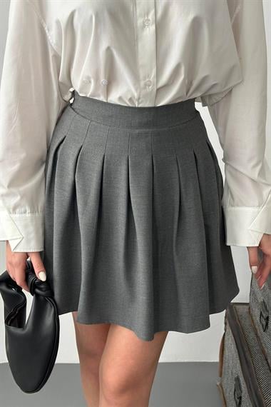 Toptan Gri Pilikaşe Mini Etek