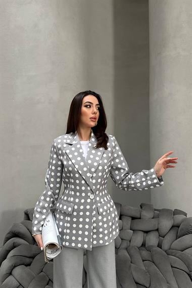Toptan Gri Puantiyeli Blazer Ceket
