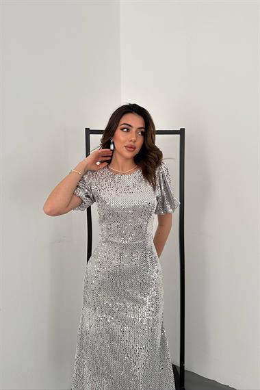 Toptan Gri Pulpayet Elbise