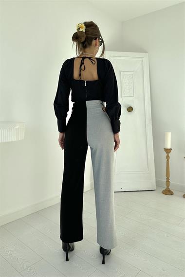 Toptan Gri Siyah ve Gri Palazzo New Pantolon