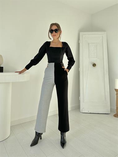 Toptan Gri Siyah ve Gri Palazzo New Pantolon