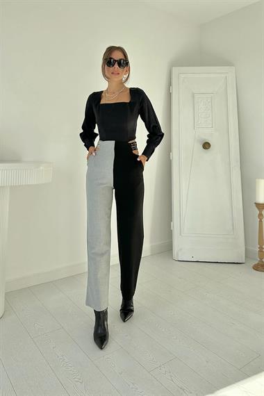 Toptan Gri Siyah ve Gri Palazzo New Pantolon