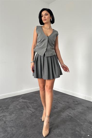 Toptan Gri Ters Pile Detaylı Yelek