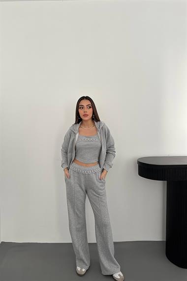Wholesale Gray Three-Piece Tracksuit Set