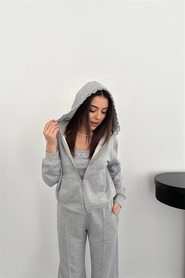 Wholesale Gray Three-Piece Tracksuit Set