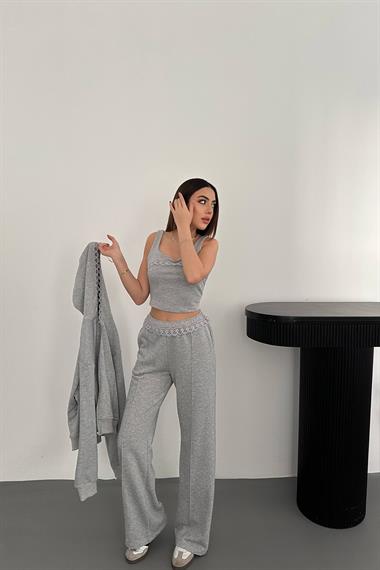Wholesale Gray Three-Piece Tracksuit Set