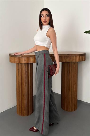 Wholesale Gray Side Striped Garnished Trousers