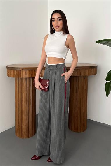 Wholesale Gray Side Striped Garnished Trousers