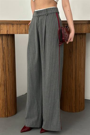 Wholesale Gray Side Striped Garnished Trousers