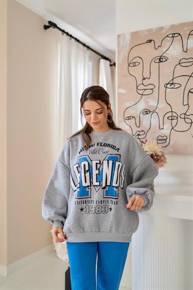 Wholesale Gray Text Printed Sweatshirt
