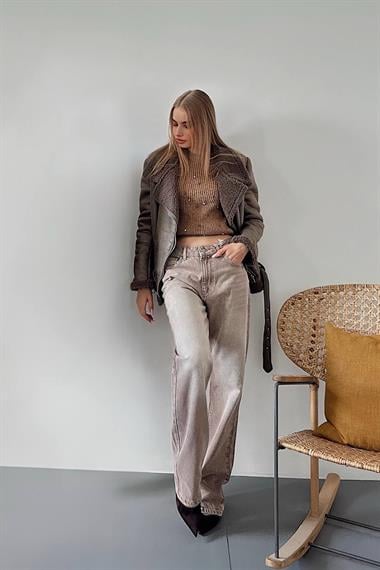 Toptan Haki Apoletli Kürklü Ceket