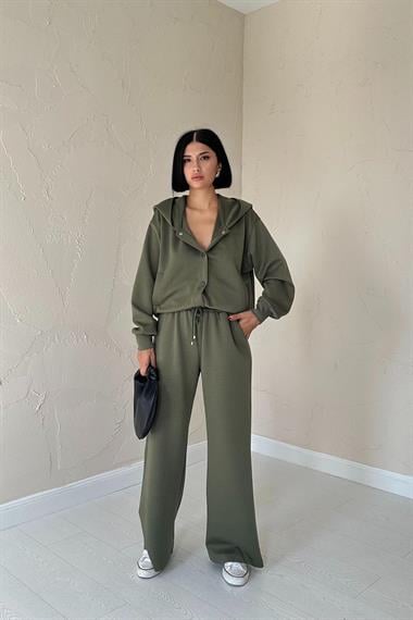 Toptan Haki Beli Lastikli Ceket ve Pantolon Takım